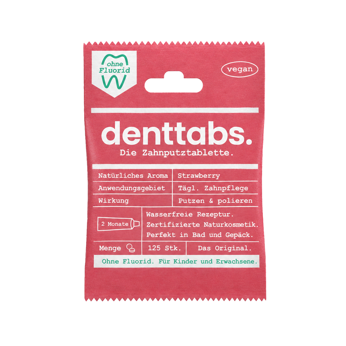Denttabs Zahnputztabletten Strawberry ohne Fluorid 125 Stk
