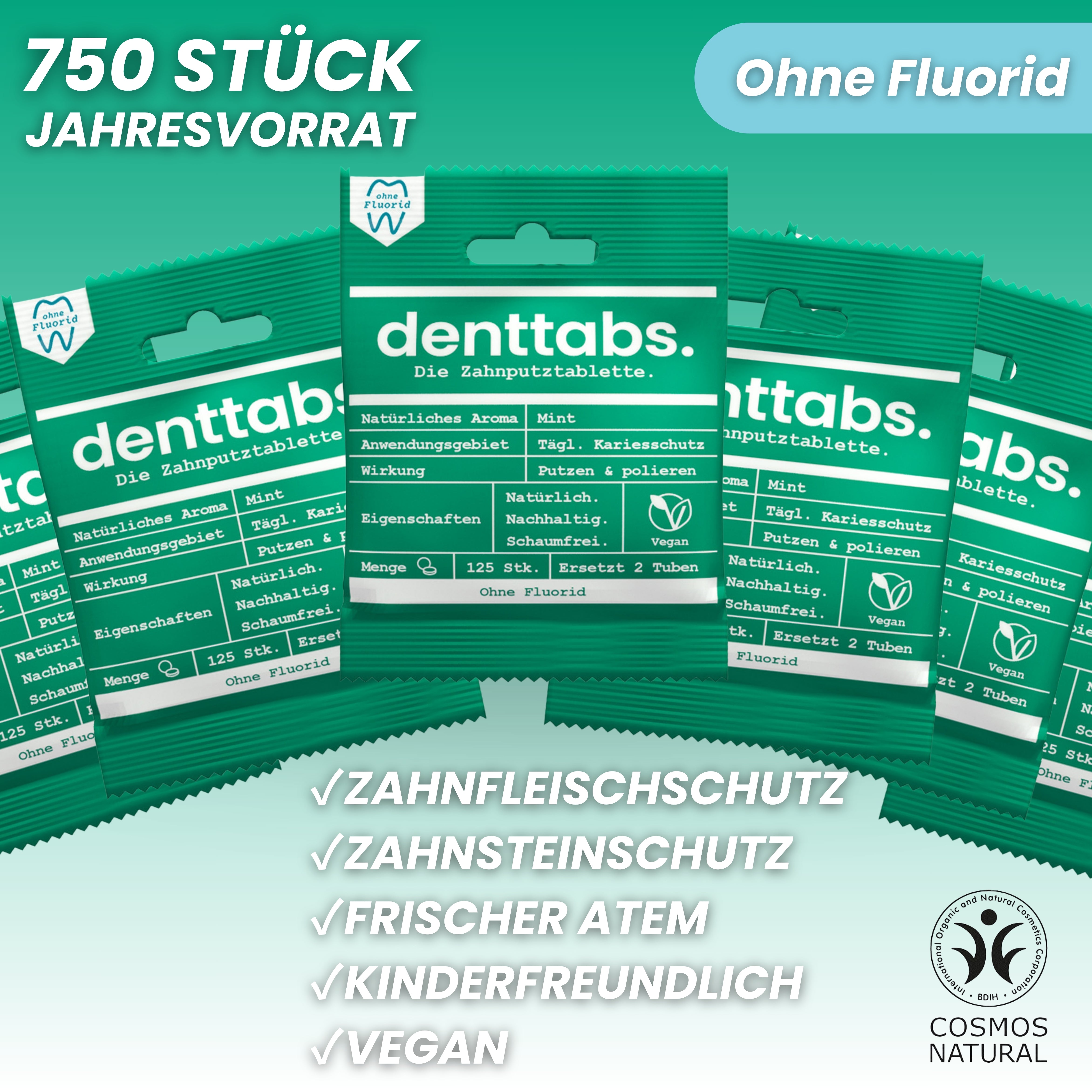 Denttabs Mint ohne Fluorid Jahresvorrat