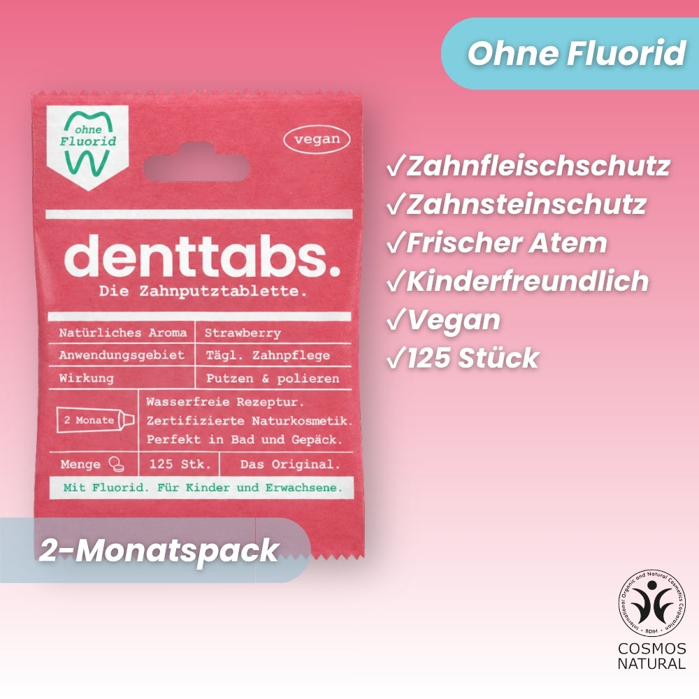 Denttabs Zahnputztabletten Strawberry ohne Fluorid 125 Stk