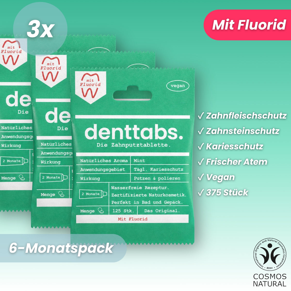 Denttabs Mint mit Fluorid Jahresvorrat