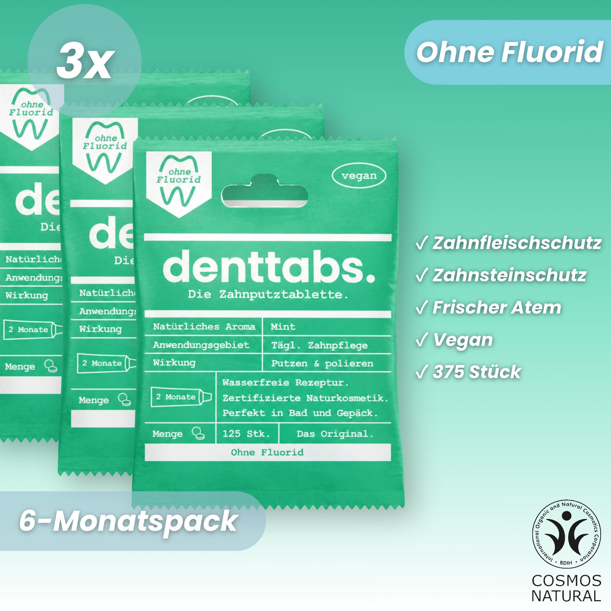 Denttabs Mint ohne Fluorid Halbjahresvorrat