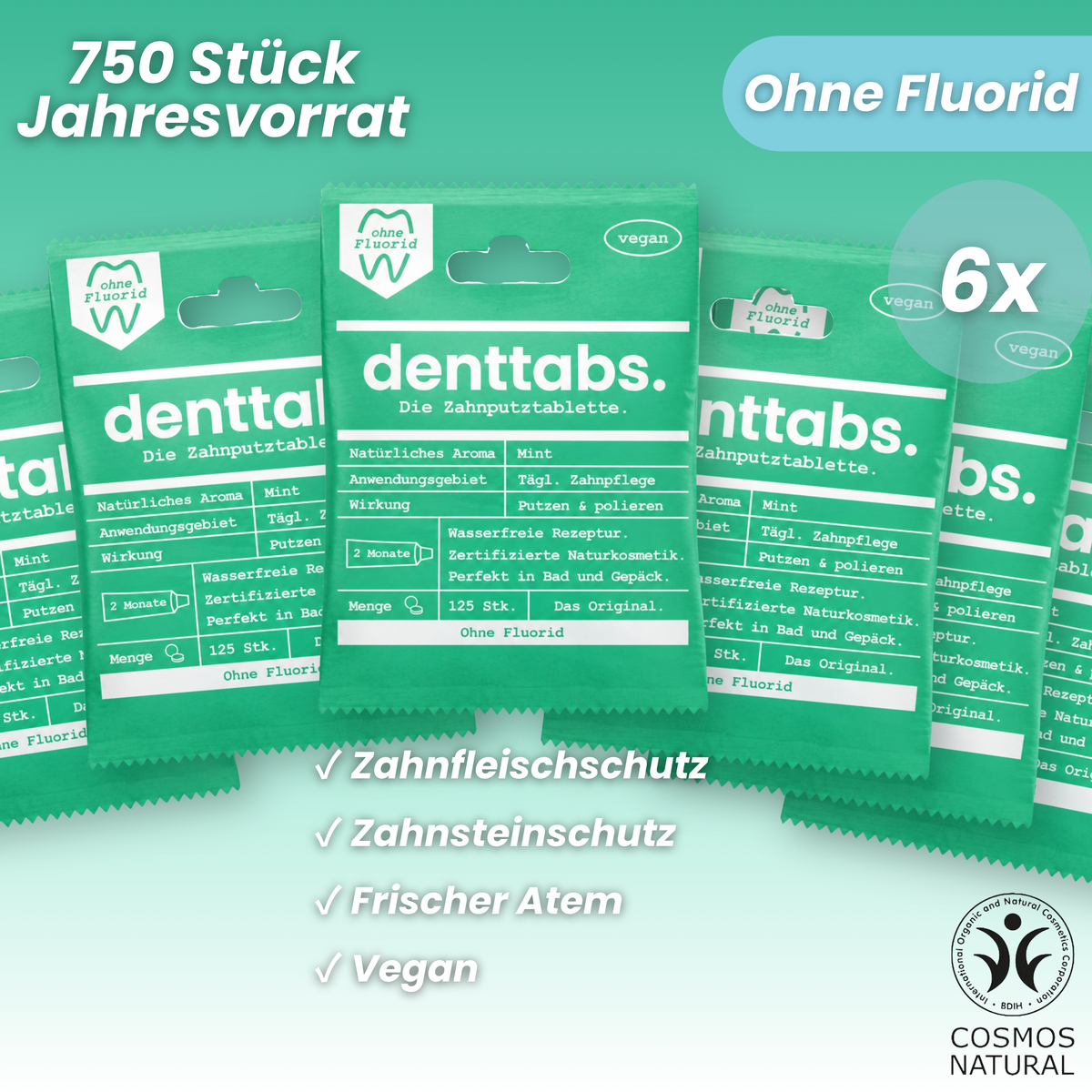 Denttabs Mint ohne Fluorid Jahresvorrat