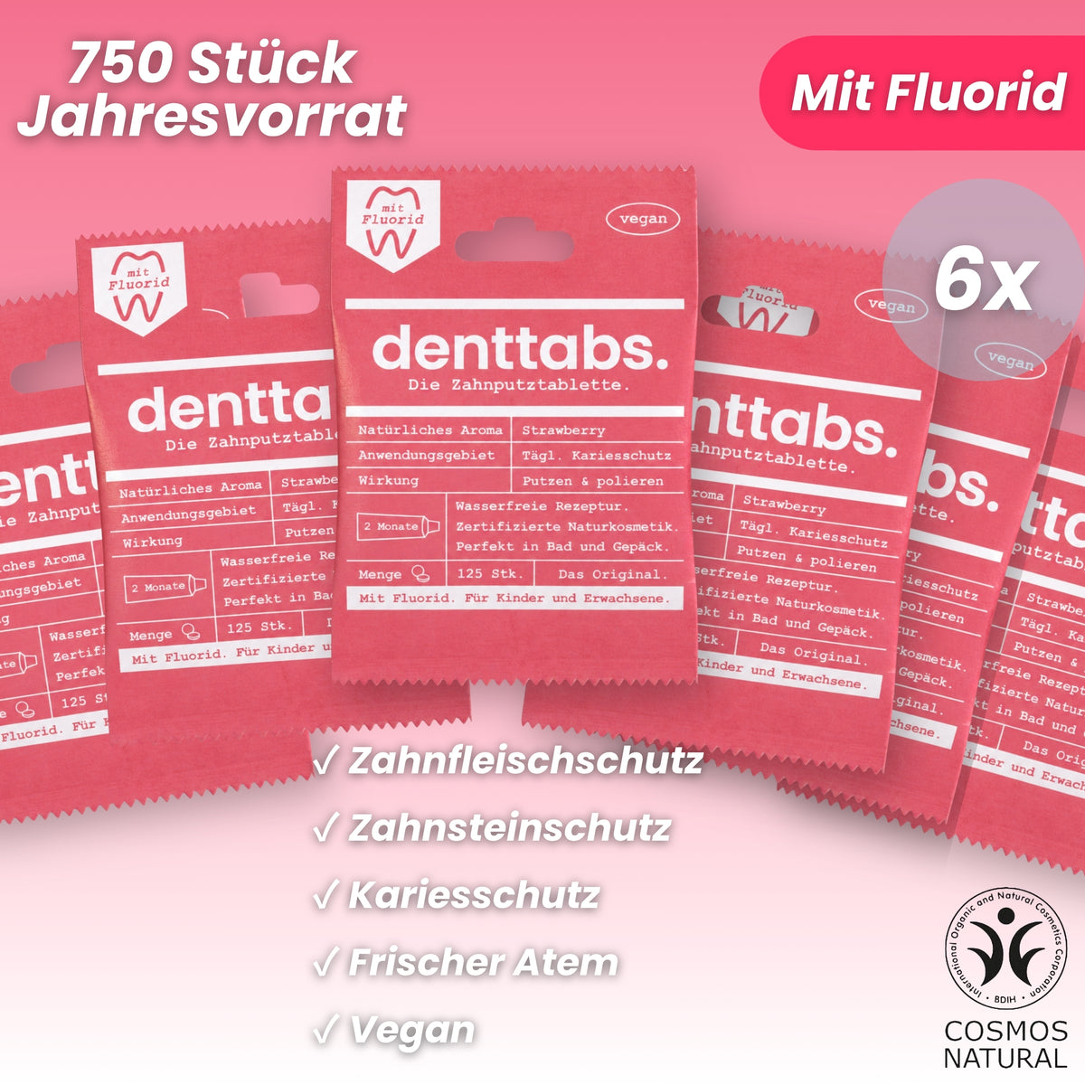 Denttabs Strawberry mit Fluorid Jahresvorrat