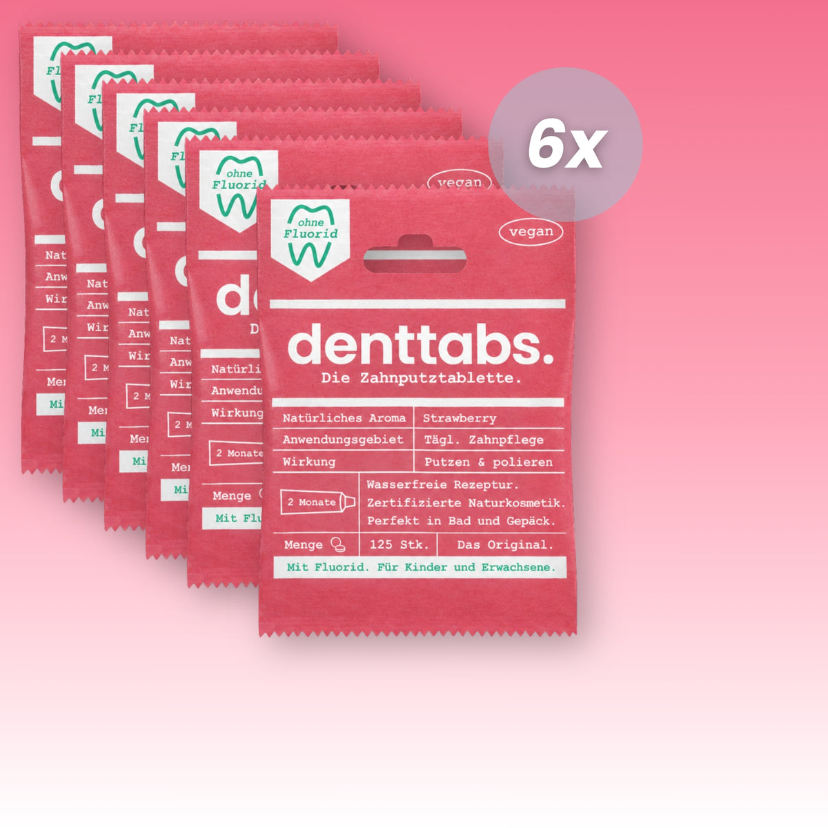 Denttabs Strawberry ohne Fluorid Jahresvorrat