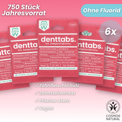 Denttabs Strawberry ohne Fluorid Jahresvorrat