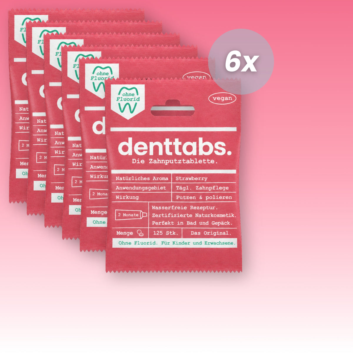 Denttabs Strawberry ohne Fluorid Jahresvorrat