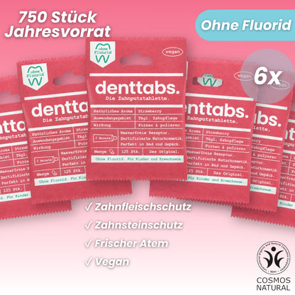 Denttabs Strawberry ohne Fluorid Jahresvorrat