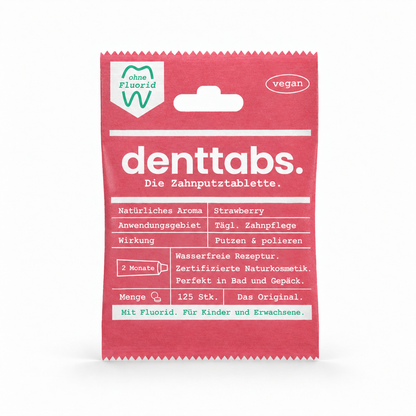 Denttabs Zahnputztabletten Strawberry ohne Fluorid 125 Stk