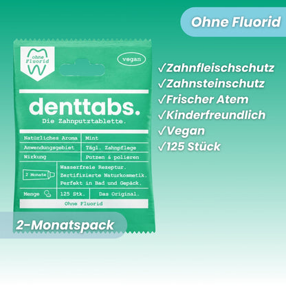 Denttabs Zahnputztabletten Mint ohne Fluorid 125 Stk