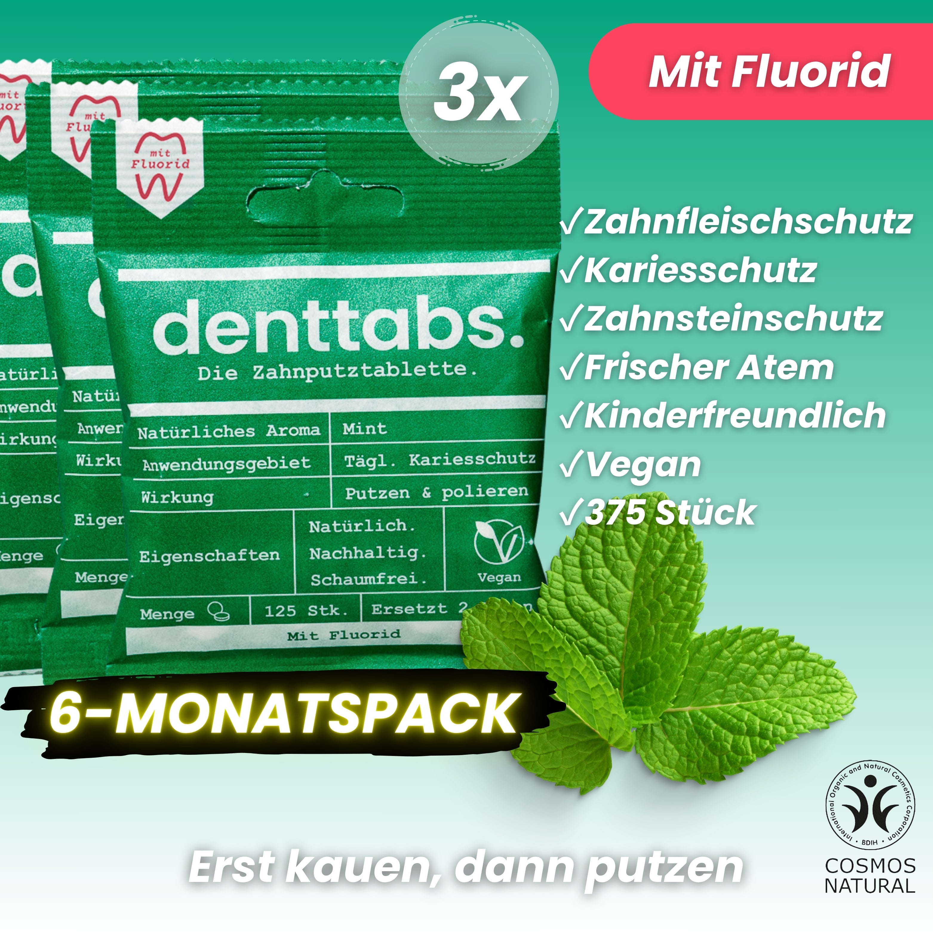 Denttabs Mint mit Fluorid Halbjahresvorrat