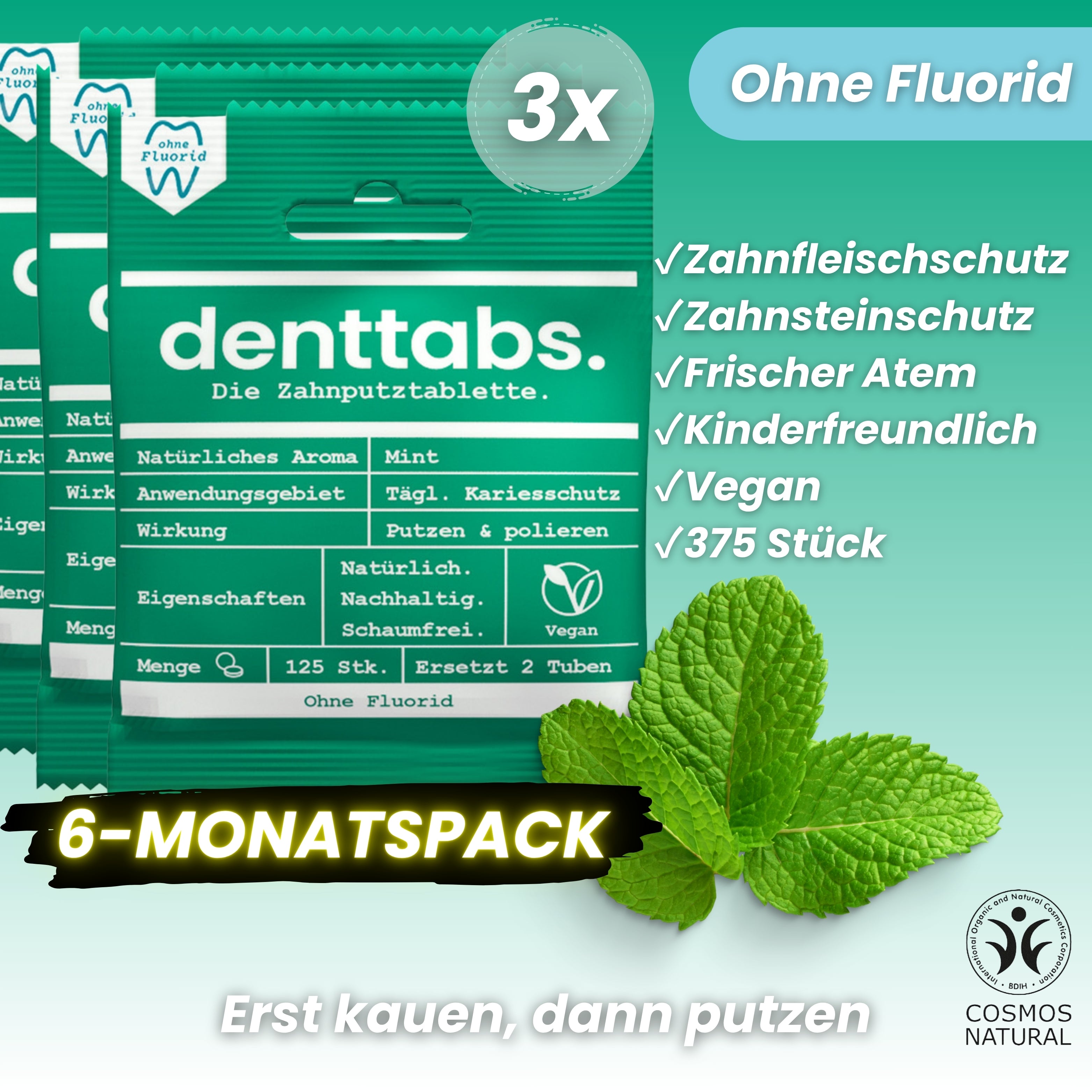 Denttabs Mint ohne Fluorid Halbjahresvorrat