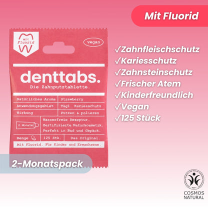 Denttabs Zahnputztabletten Strawberry mit Fluorid 125 Stk