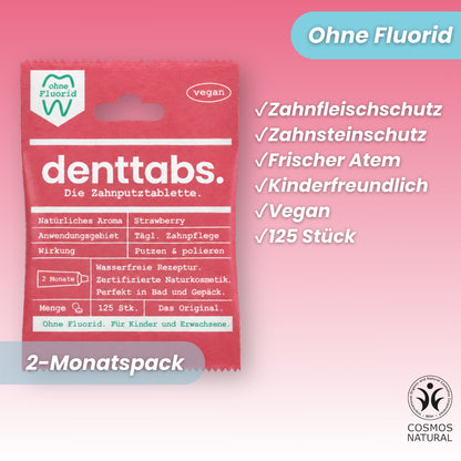 Denttabs Zahnputztabletten Strawberry ohne Fluorid 125 Stk