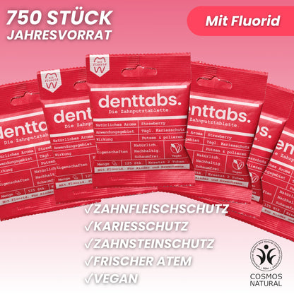 Denttabs Strawberry mit Fluorid Jahresvorrat